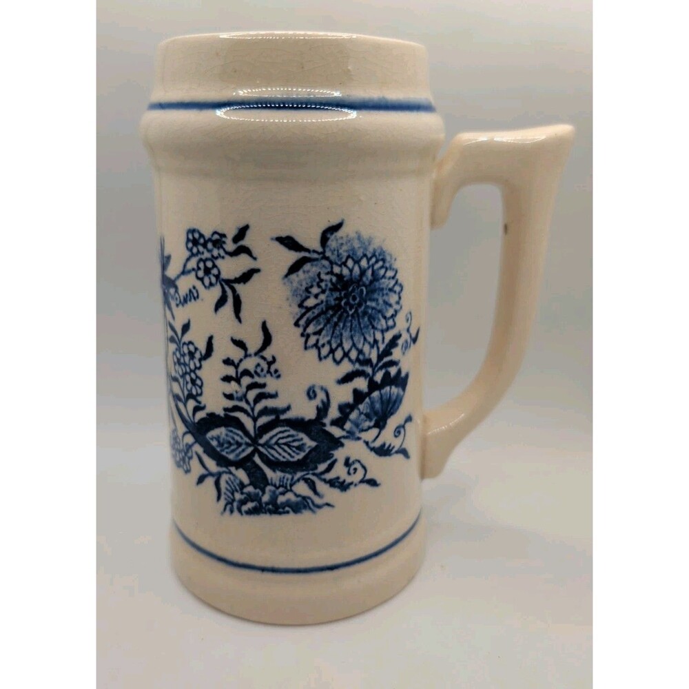 Blue Danube Japan Onion Pattern Porcelain Beer Stein Mug Cobalt White Vintage